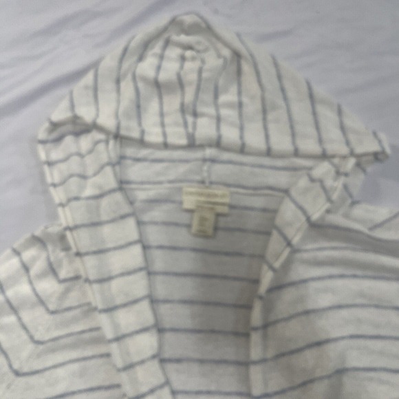 Cynthia Rowley Striped Hooded Cardigan Sweater Nautical Medium 100% Linen M - Picture 4 of 8
